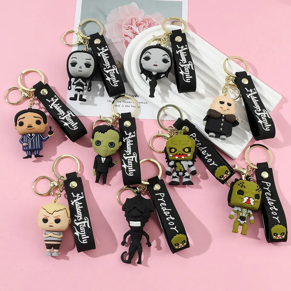 Color: Gold, Ships From: CHINA - Cartoon Wednesday Addams Silicone Keychain Pendant Car Backpack Bag Keyring 3D Doll Unisex Women Men Gifts Key Chain