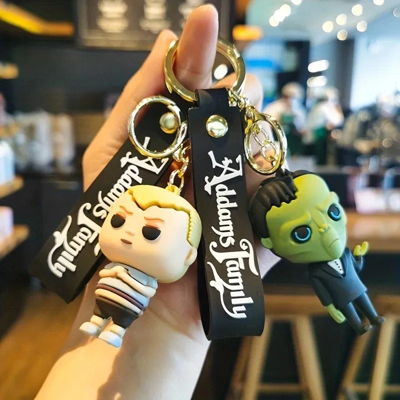 Color: Gold, Ships From: CHINA - Cartoon Wednesday Addams Silicone Keychain Pendant Car Backpack Bag Keyring 3D Doll Unisex Women Men Gifts Key Chain