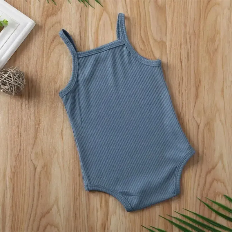 Color: WHITE, Kid Size: 6M - 2020 Infant Baby Square Collar Bodysuits Newborn Baby Boy Girl Sling Romper Bodysuit Jumpsuit Outfit Clothes Set