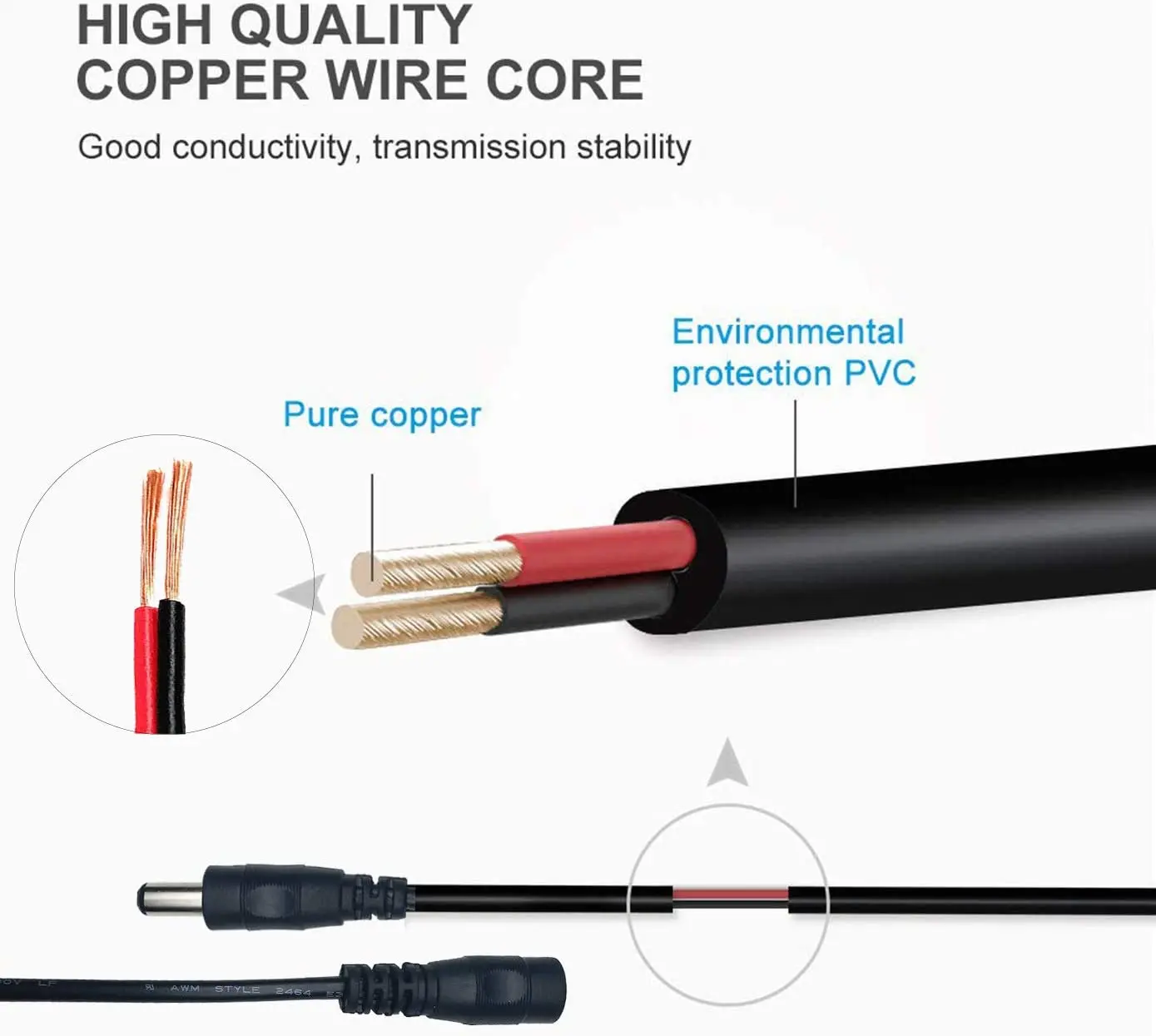 Color: black - DC 12V Extension Power Cable 2.1mm*5.5mm Male To Female Connect Wire White Black 0.5m 1m 2m 3m 5m 10m For LED Light CCTV Camera