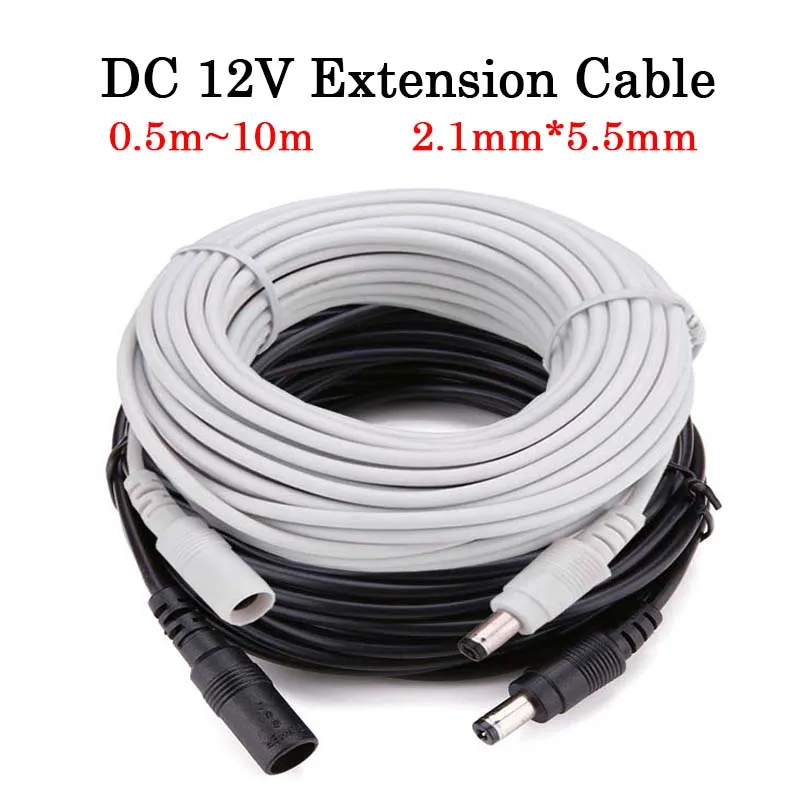 Color: black - DC 12V Extension Power Cable 2.1mm*5.5mm Male To Female Connect Wire White Black 0.5m 1m 2m 3m 5m 10m For LED Light CCTV Camera
