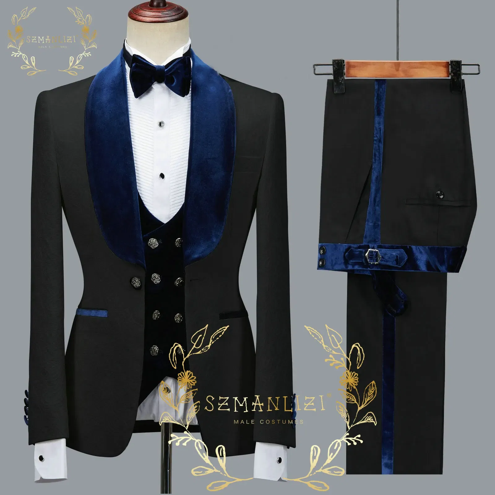 Color: Yellow, Size: XXXL - SZMANLIZI 2022 Latest Designs Black Floral Party Blazer Men Suits Costume Homme Groom Tuxedos Wedding Terno Masculino 3 Pieces