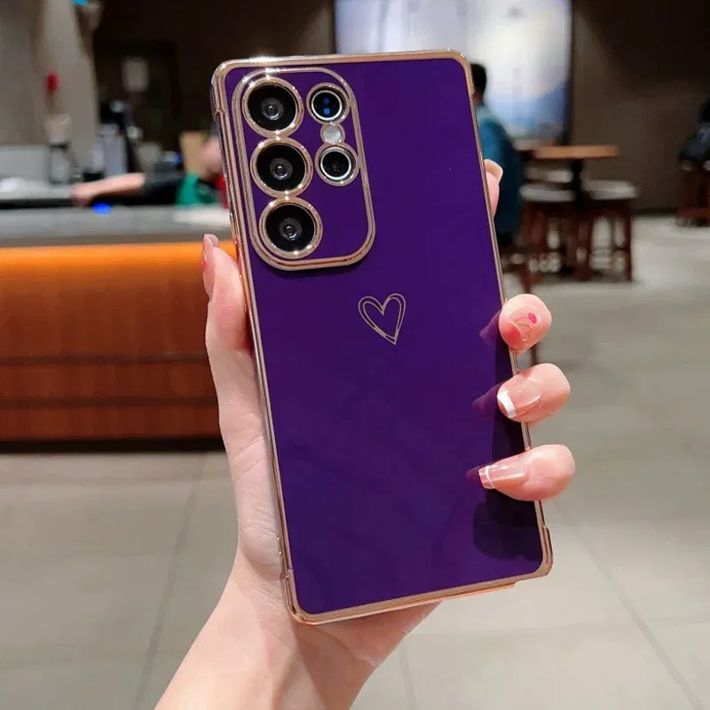 Color: Red, Compatible-Phone Models: For iPhone XS, Ships From: CHINA - Electroplating Love Heart Phone Case For Samsung Galaxy S25 S24 Ultra S23 S22 A13 A14 A52 A53 Protect Lens Shockproof Back Cover
