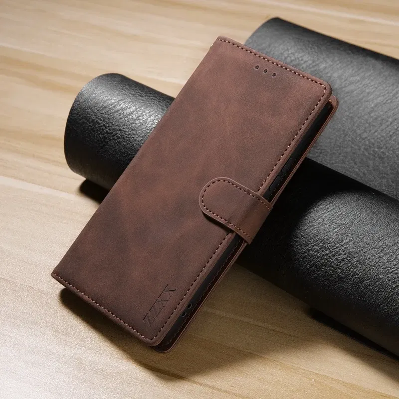 Color: Brown, Bundle: Case & Strap, Material: Nylon - Wallet Card Slot Holder Magnetic Flip Leather Case For Samsung Galaxy S23 Ultra S22 Plus S21 FE S20 A12 A13 A14 A34 A52 A53 A54