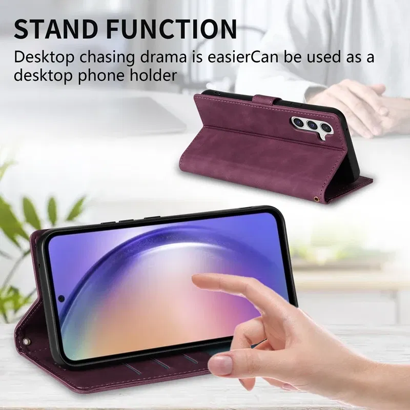 Color: Brown, Bundle: Case & Strap, Material: Nylon - Wallet Card Slot Holder Magnetic Flip Leather Case For Samsung Galaxy S23 Ultra S22 Plus S21 FE S20 A12 A13 A14 A34 A52 A53 A54