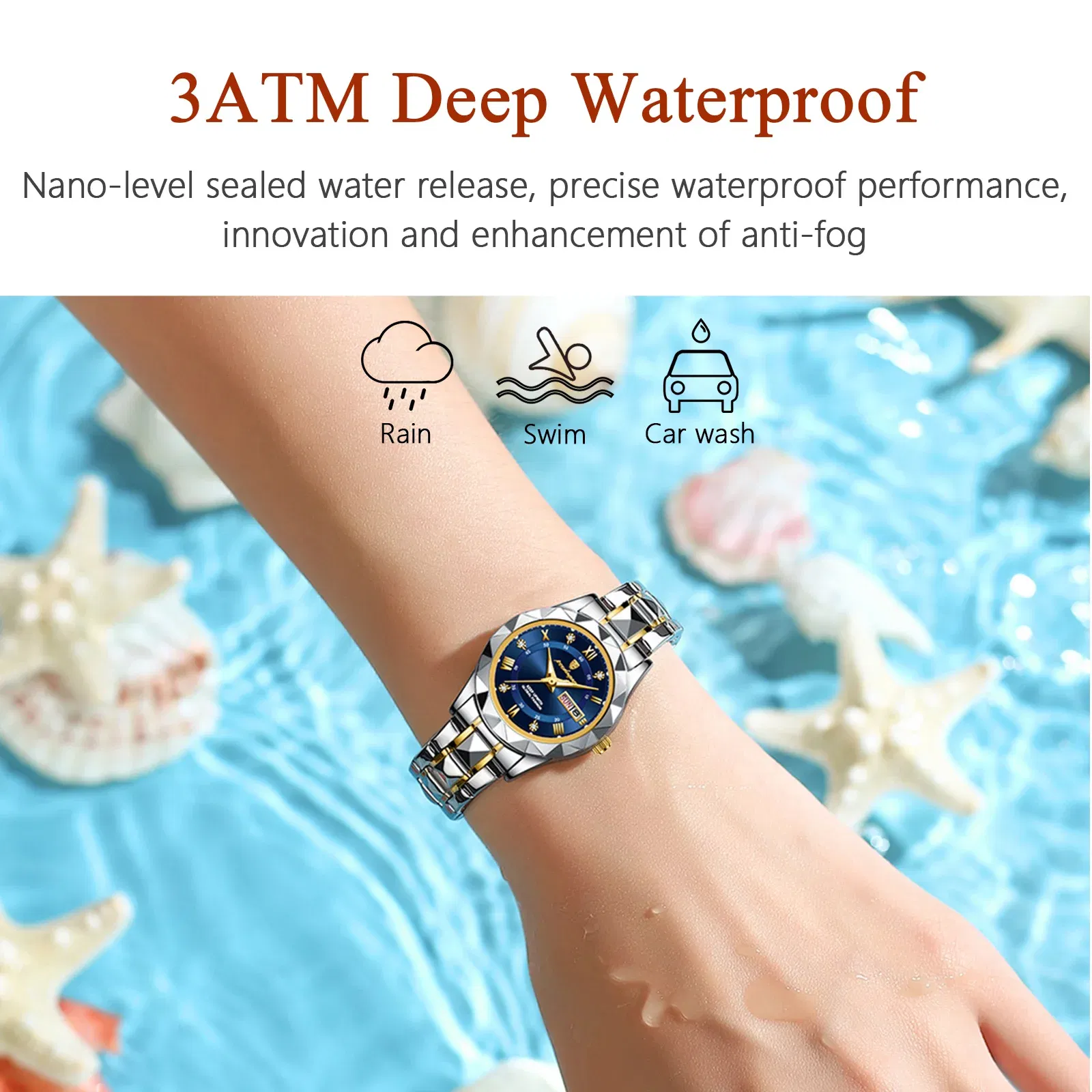 Color: Coffee - POEDAGAR Luxury Ladies Dress Watch Luminous Waterproof Week Date Woman Wristwatch Stainless Steel Women Quartz Watches reloj+box