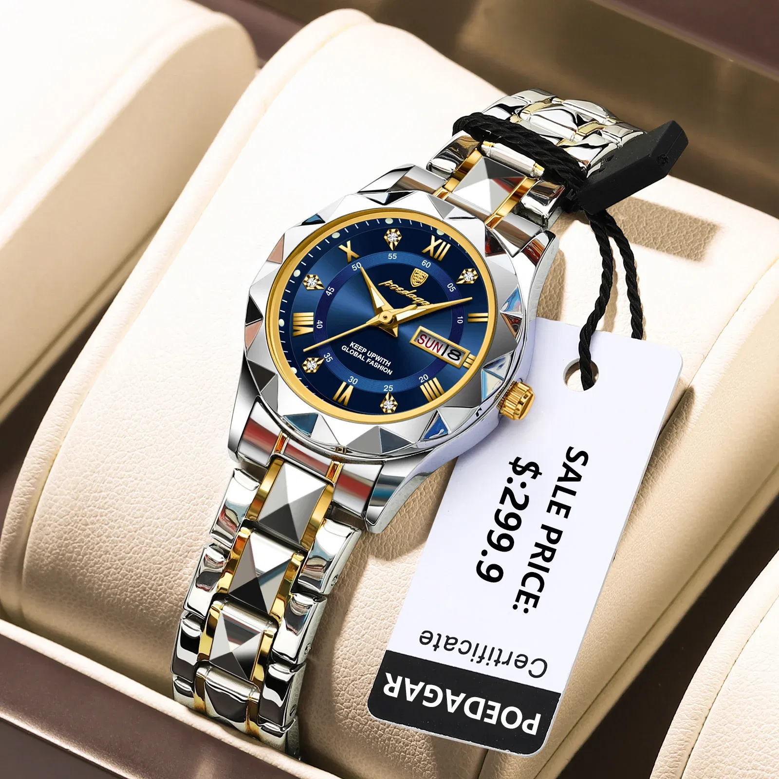 Color: Coffee - POEDAGAR Luxury Ladies Dress Watch Luminous Waterproof Week Date Woman Wristwatch Stainless Steel Women Quartz Watches reloj+box