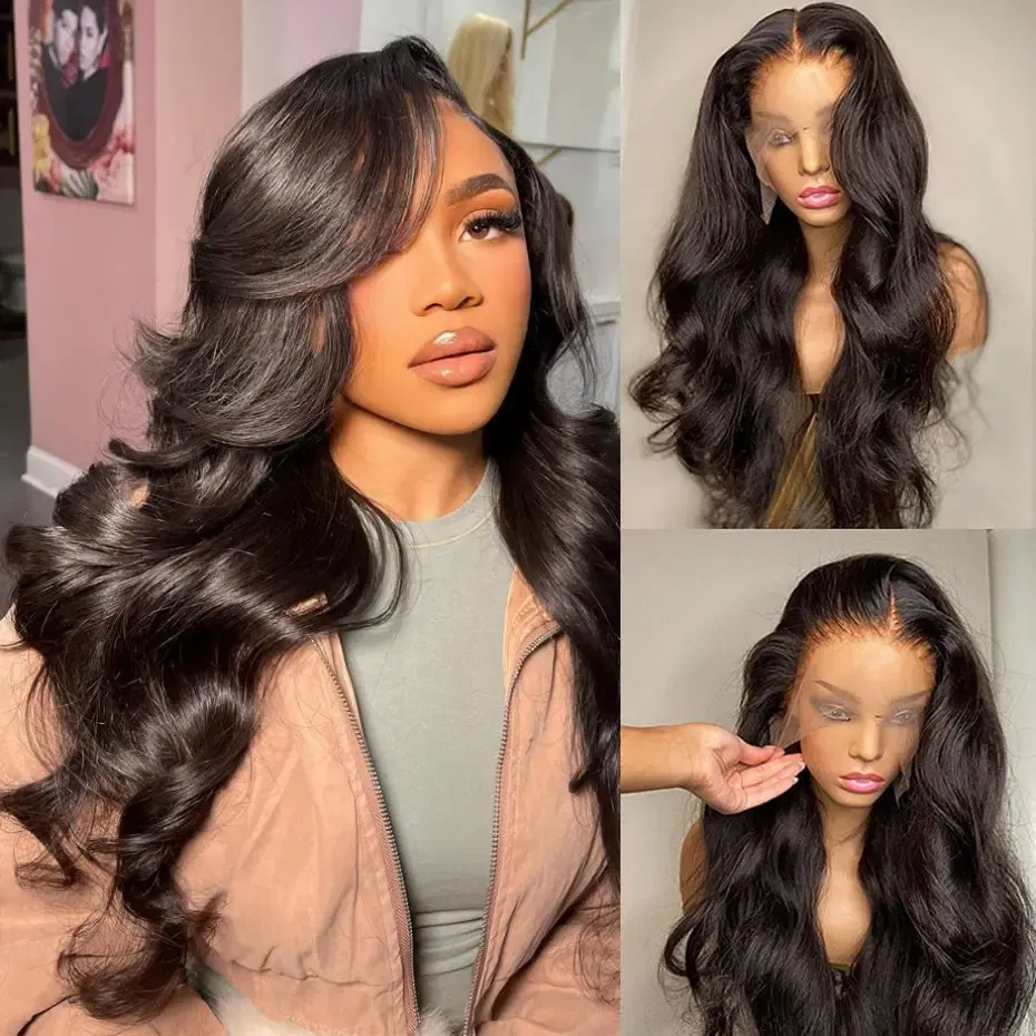 Color: #1, Ships From: CHINA, Stretched Length: 32inches, Density: 150% - 13x6 13x4 Body Wave Glueless Wig HD Transparent Lace Front Wig Human Hair Pre Plucked Brazilian 4x4 Lace Closure Wigs For Women