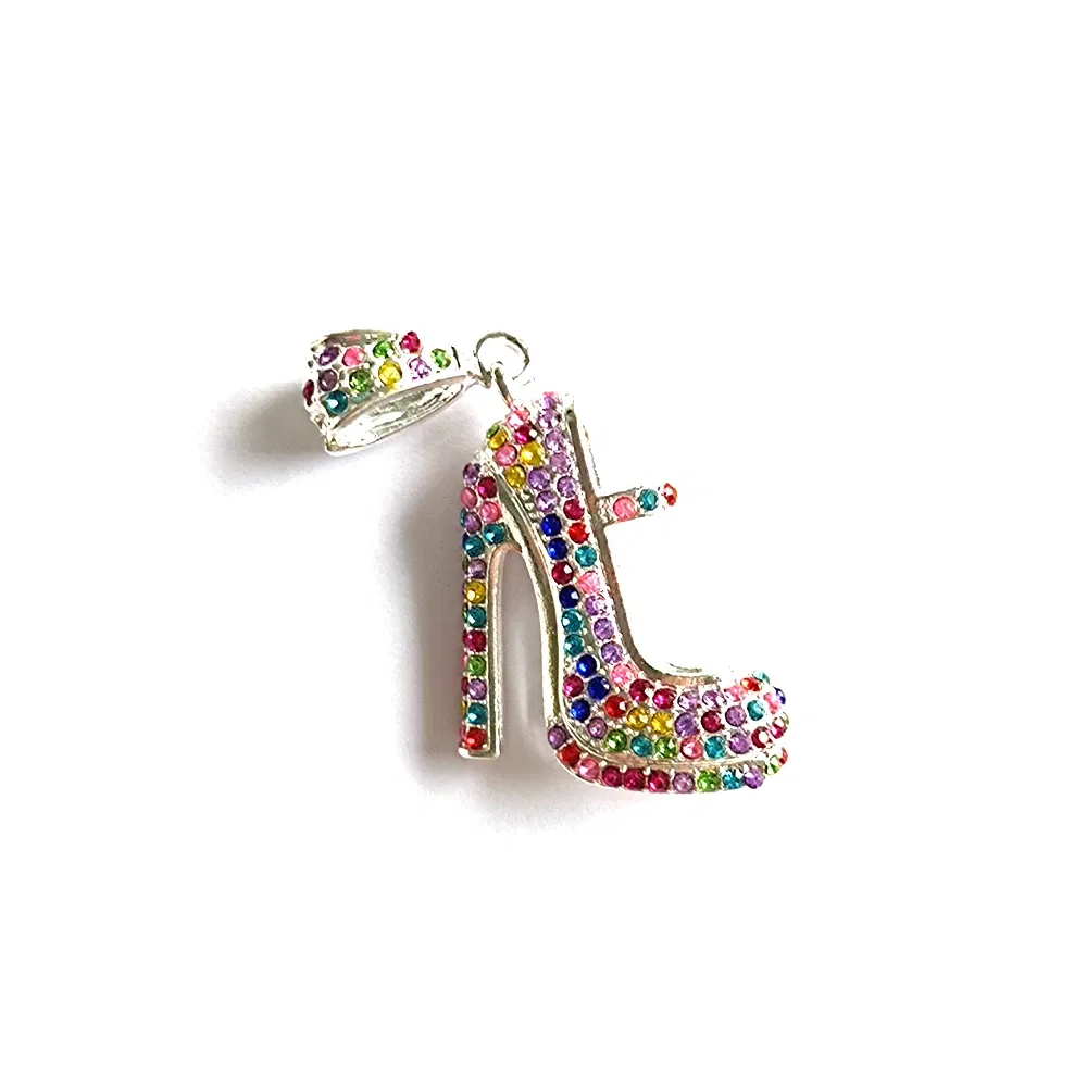 Metal color: Antique Bronze Plated - 1pc High Heel Shoe Charms for Women DIY Jewelry Accessories S9