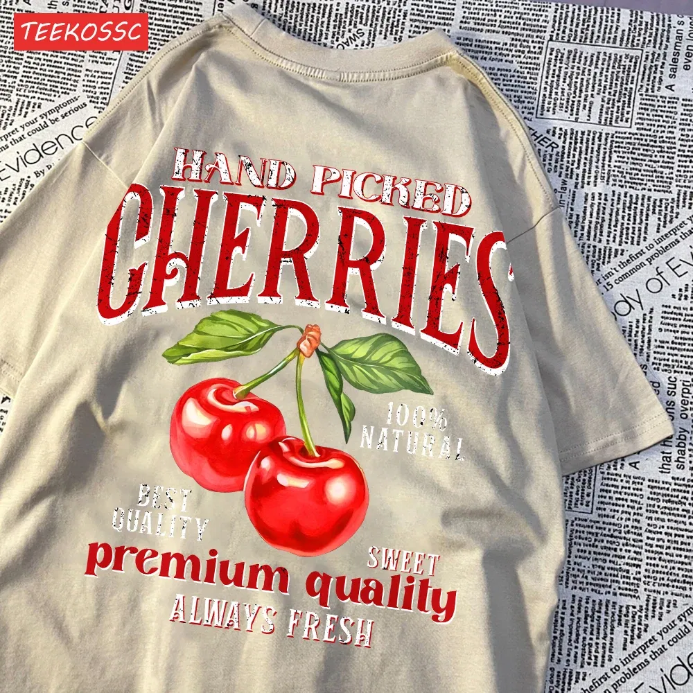 Color: Lavender, Size: S - Summer Lemon Cherries Prints T-Shirts Cotton Women's Tops Oversize O-Neck Soft Short Sleeve tees Street Casual Womans Clothes