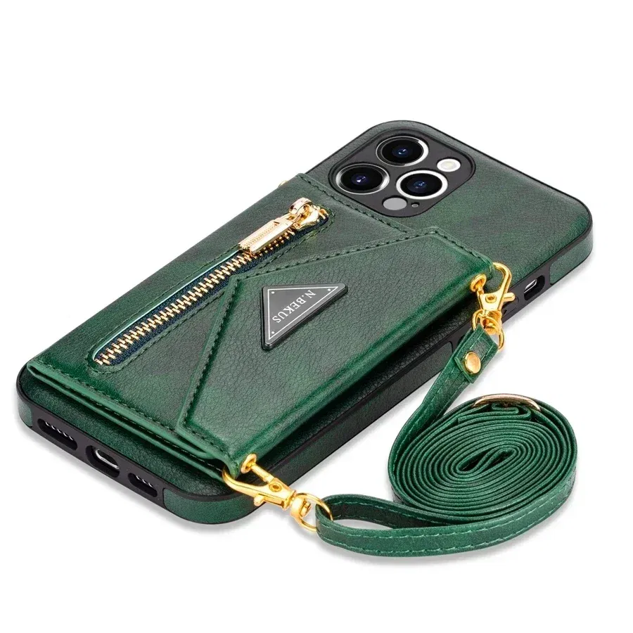 Color: Red, Material: PVC - Wallet Side Card Zipper Flip Crossbody Leather Case For iPhone 15 14 Pro Max 13 Mini 12 11 SE 2022 2020 X XS XR 8 7 6 6s Plus