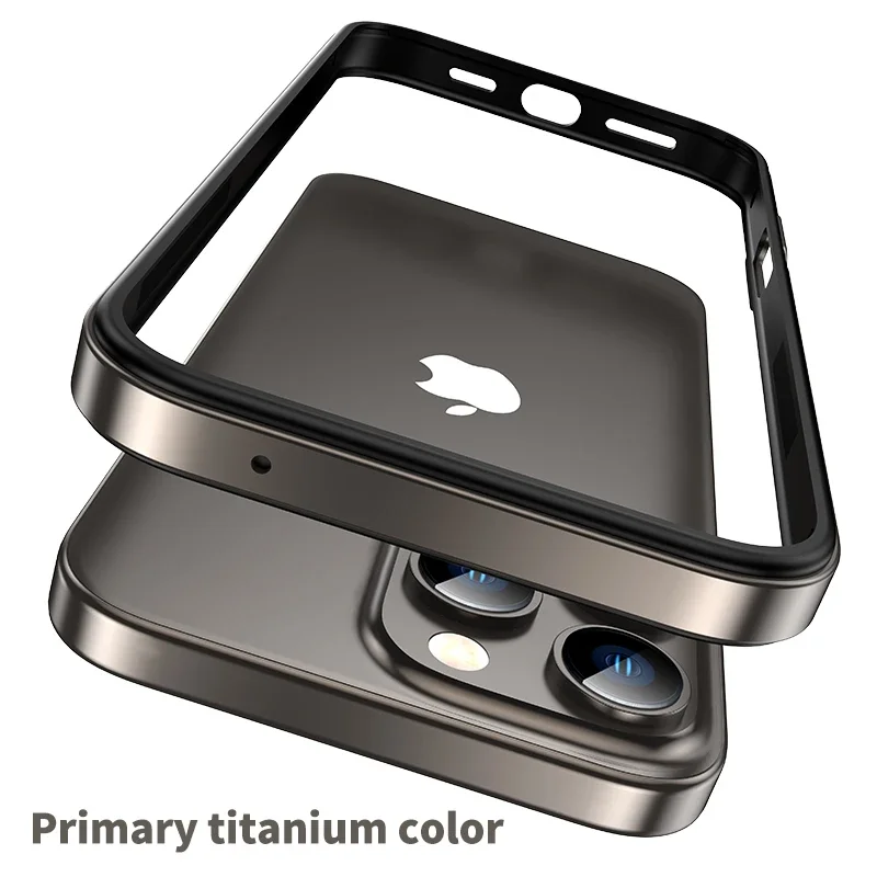 Color: Clear, Material: Aluminum - Titanium Metal Frame Bumper Shockproof Case for IPhone 16 15 Pro Max Plus 5G for Apple Solid Colour Protection Phone Cover