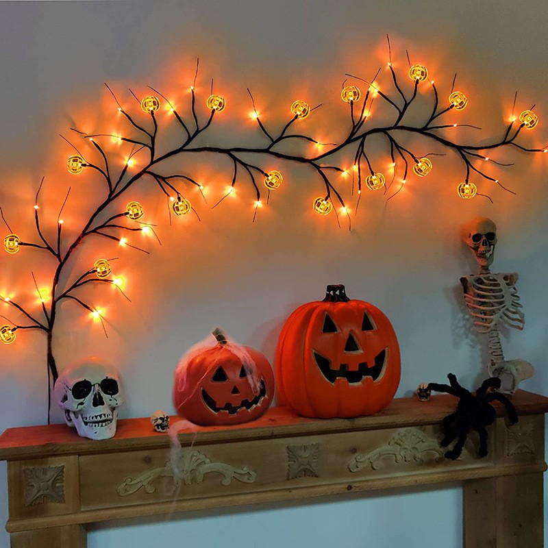 Enchanted Willow Vine LED Lights with Cartoon Bat & Pumpki Designs