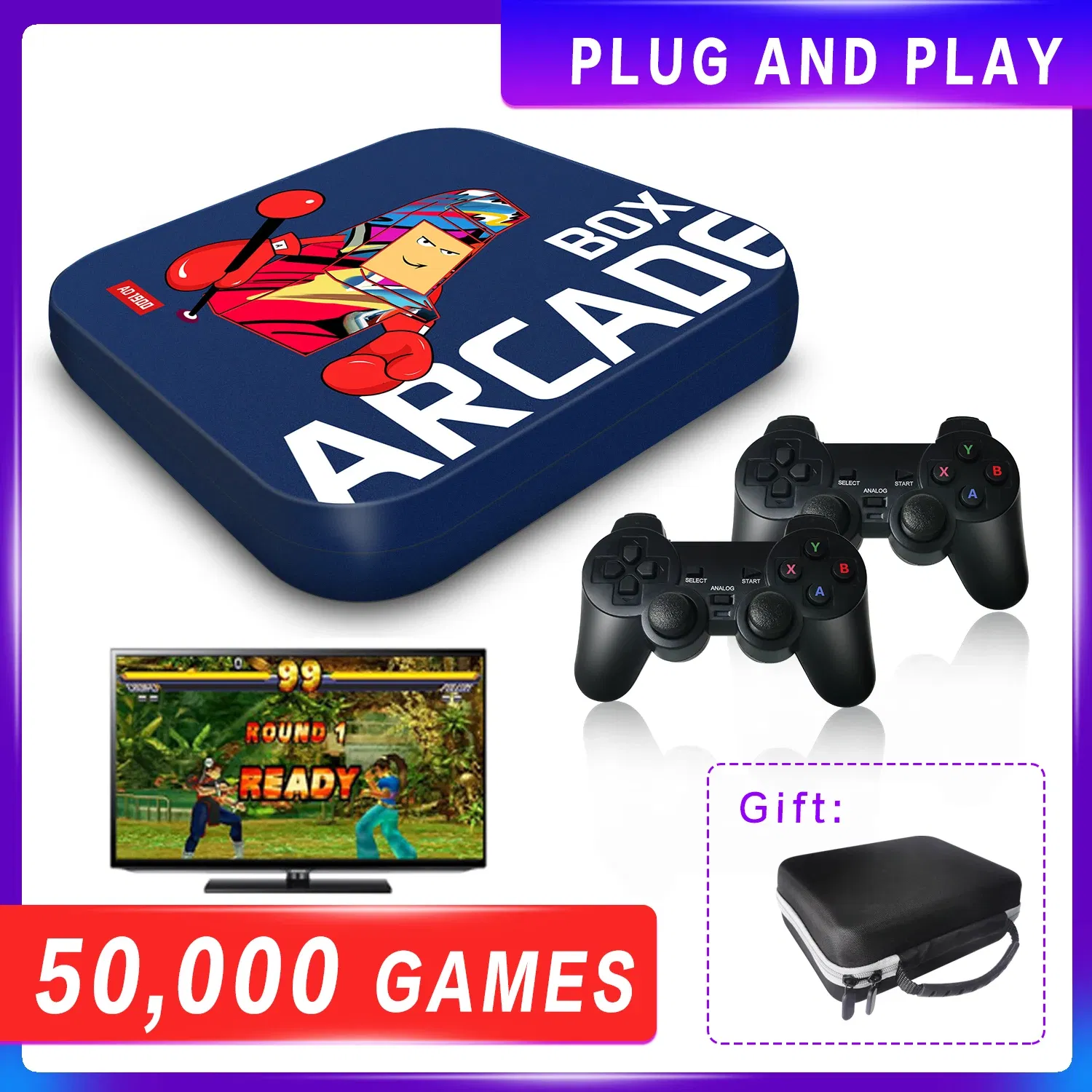 Color: WHITE, Bundle: Bundle 4 - Arcade Box Retro Game Console for PS1/PSP/N64 Built-in 50 Emulator Video Game Console TV Box Classic Game Box with Controller