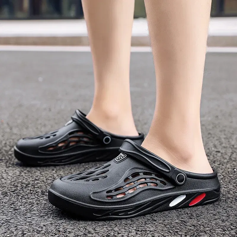 Color: black, Shoe Size: 43 - Plus Size 47 48 49 Men Summer Clogs Sandals EVA Slippers Men and Women Garden Shoes Beach Sandals Couple's Outdoor House Slides