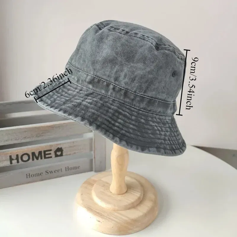 Color: black, Size: XS?€old?‰ - Korean Big Head Washed Denim Bucket Hats Men Cotton Sun Hat Plus Size 64cm Oversize Bob Panama Unisex Big Size Fisherman Cap