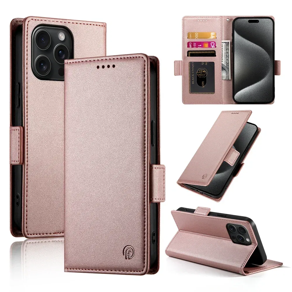 Color: Pink, Material: Vinyl - PU Leather Flip Phone Case For iPhone 16 15 Pro Max 16E 14 13 1211 XS Max XR X 8 7 Plus SE KickStand Cards Solt Wallet Cover