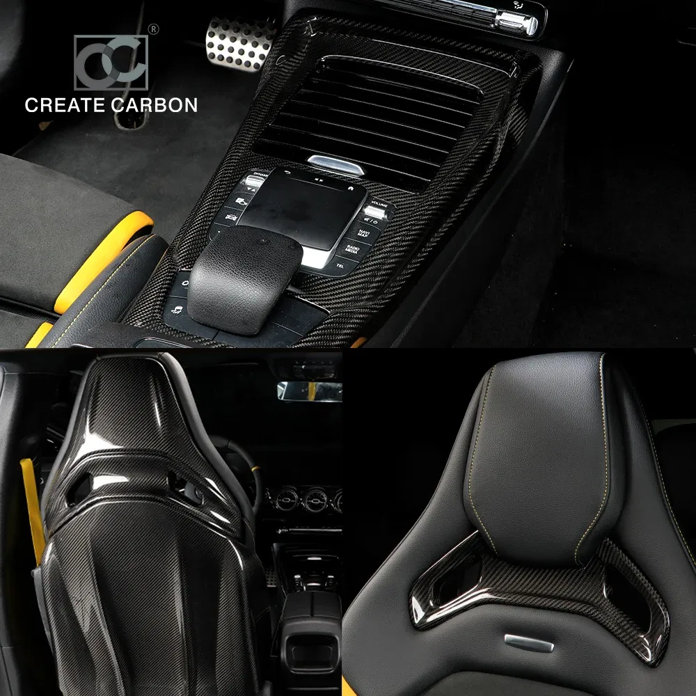 Color Name: transparent - Carbon Fiber Car Stickers For Mercedes Benz Accessories AMG/A Class/CLA 35 Center Console Gear Air Conditioning Outlet Cover