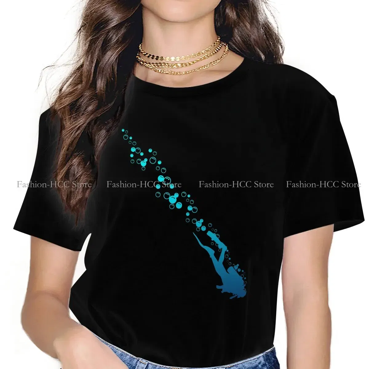 Color: WHITE, Size: XXXL - Blue Diver Hipster Polyester TShirts Dive Scuba Diving Female Harajuku Streetwear T Shirt O Neck