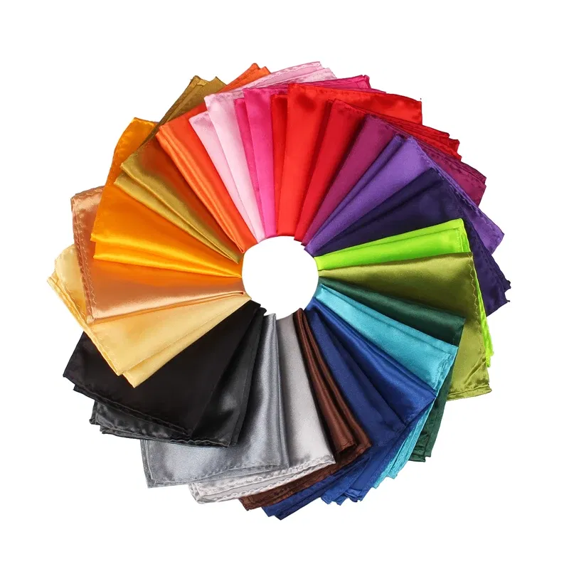 Color: Fluorescent Green - Satin Handkerchief For Men Candy Color Mens Suits Pocket Square Business Chest Towel Hanky Suit Napkin Solid Hankies