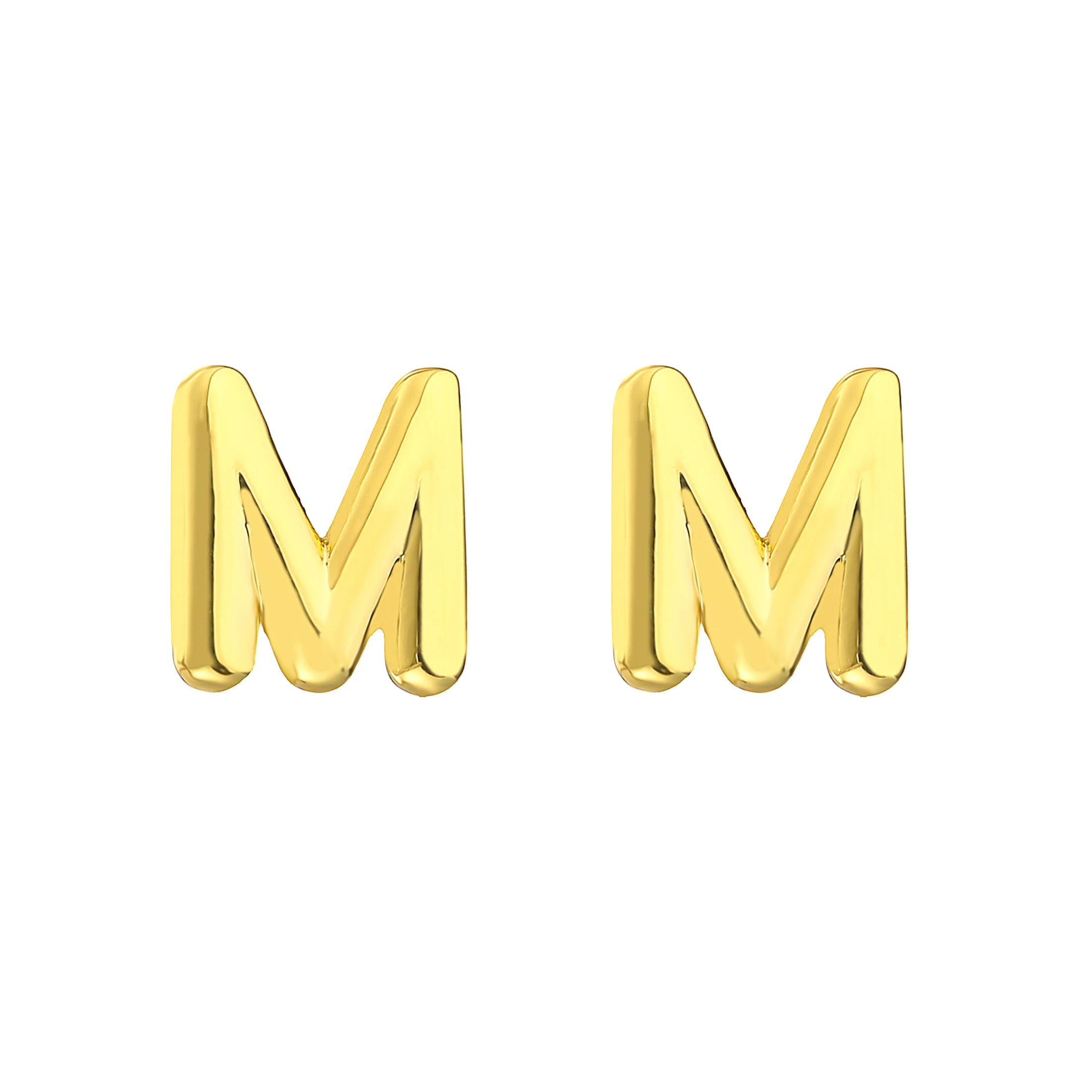 Metal Color: Light Yellow Gold Color, Ships From: CHINA, Main Stone Color: Silver - HECHENG,Initial Letter Earring For Women Men  A-Z 26 Letters Stud Earrings,Brass 18K Plated ear stud Jewelry