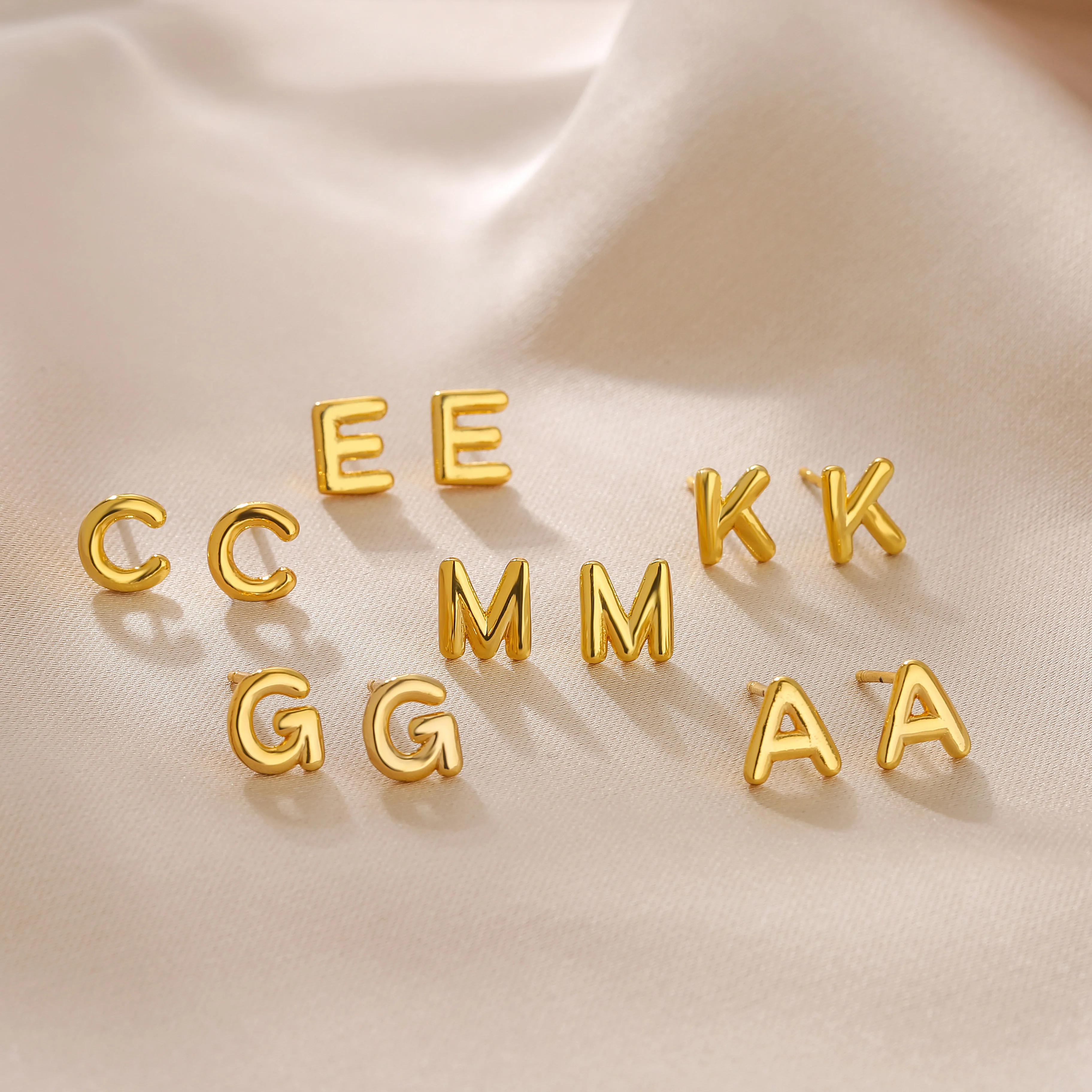 Metal Color: Light Yellow Gold Color, Ships From: CHINA, Main Stone Color: Silver - HECHENG,Initial Letter Earring For Women Men  A-Z 26 Letters Stud Earrings,Brass 18K Plated ear stud Jewelry