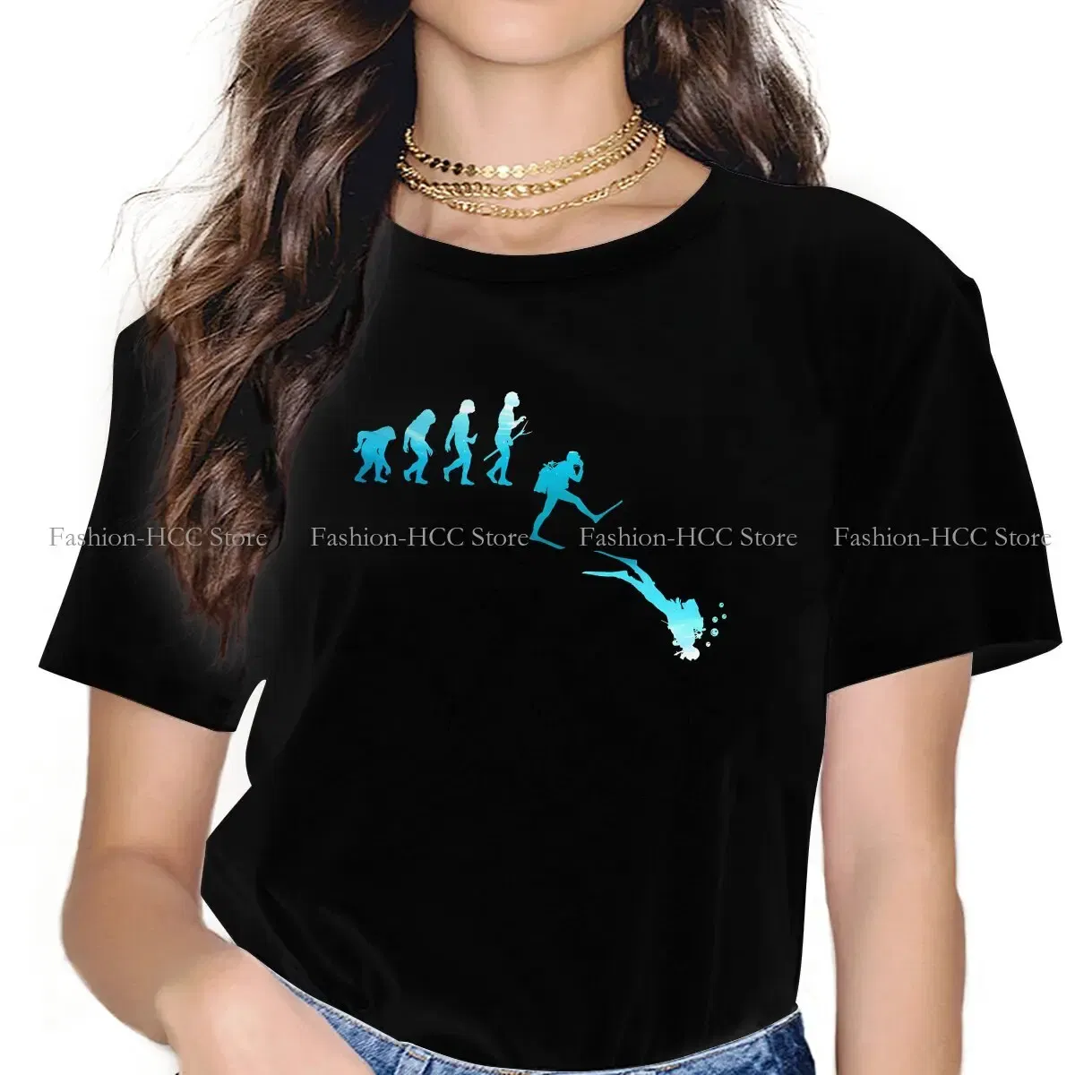 Color: black, Size: L - Evolution Polyester TShirts Scuba Diving Print Homme T Shirt Hipster Clothing