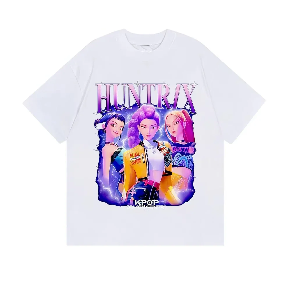 Color: black, Kid Size: 4T - Summer Huntrix Kpop Demon Hunters Graphics Cool Printed Girls Boys T Shirts High Quality Fashion Causal Tee Cotton Children Tops