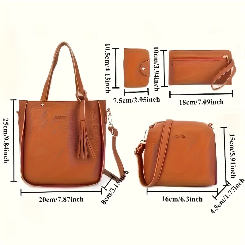 Color: Pink - 4pcs Elegant Minimalist Women'S Shoulder Bag, Handbag, Crossbody Bag, Women Storage Bag, Holiday Gift, Synthetic, Zipper Closure