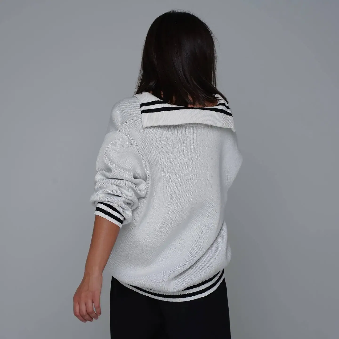 Color: Red, Size: L - JHJN Autumn V-Neck Sweater Women Patchwork Letter Streety Tops Loose Casual Pullovers Long-Sleeved Knitted Shirts Women Sweater