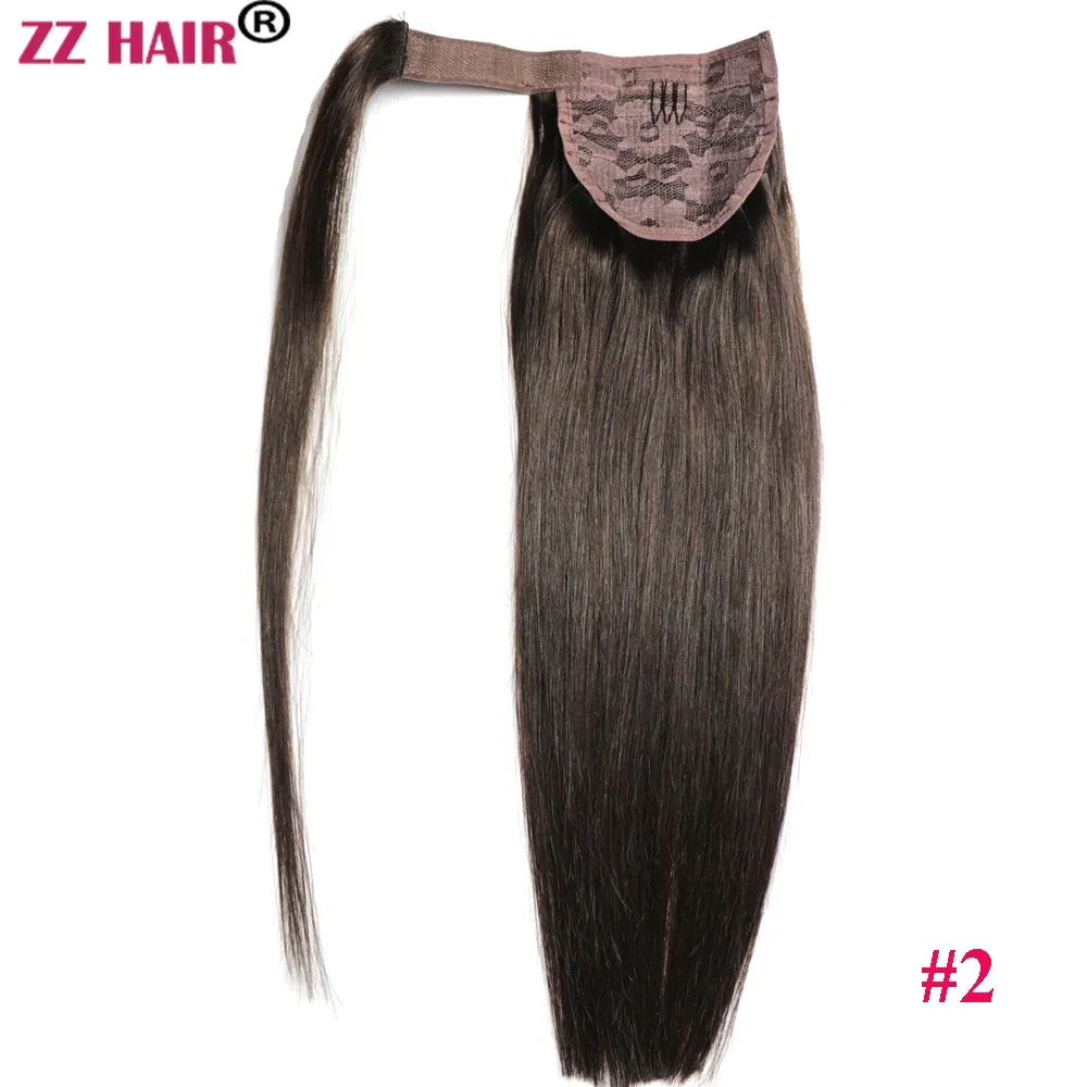 Color: #2, Life Span: 6 Months With Proper Care, Stretched Length: 24inches, Longest Hair Proportion: 35%-45% - ZZHAIR 100% Human Hair Extensions 16"-28" Machine Made Remy Magic Wrap Around Ponytail 60g-120g Clip In Horsetail Stragiht