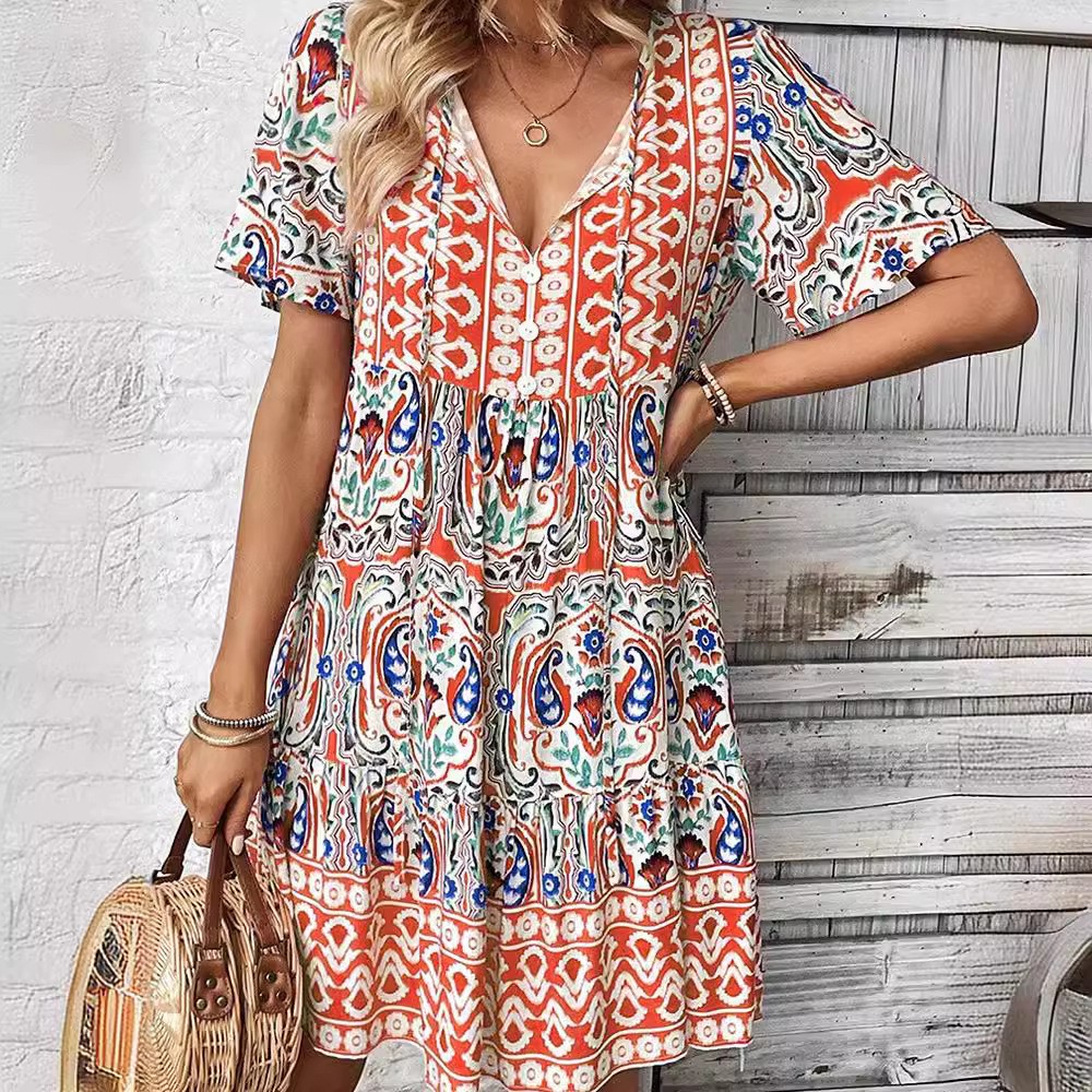 Women's V-Neck Loose Fit Dress