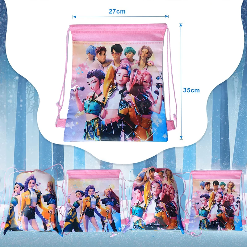 Color: WHITE, Size: 25cm, Ships From: CHINA - Kpop Demon Hunters Backpack 34*27cm Singer Bags Children's Toy Drawstring Bag Party Favors Kid Birthday Party Supplies Gifts Toy