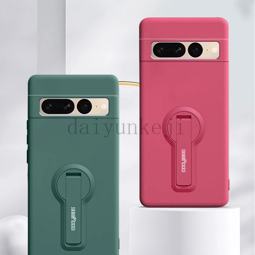 Color: Blue, Material: PE - Phone Case For Google Pixel 7 8 6 5 9 Pro XL Pixel 7A 6A 5A 8A 9A Soft Cover Silicone Case with Holder Stand Bracket Lanyard