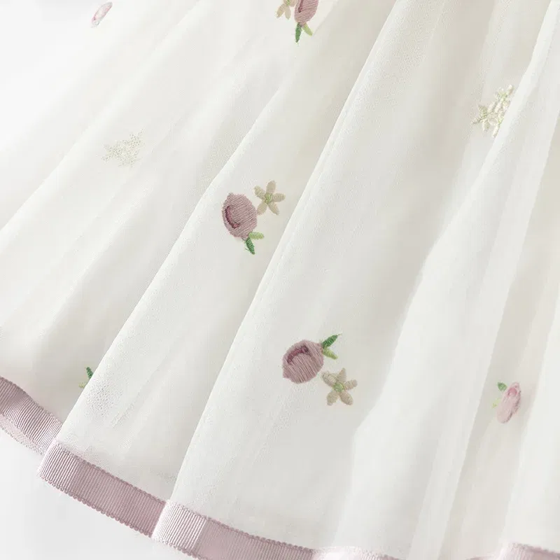 Color: Pink, Kid Size: 24 - Dave Bella 2025 Spring Girls Baby Princess Dress Children New Gentle Cute Embroidery Mesh Long Sleeved Party Outdoor DB1250340