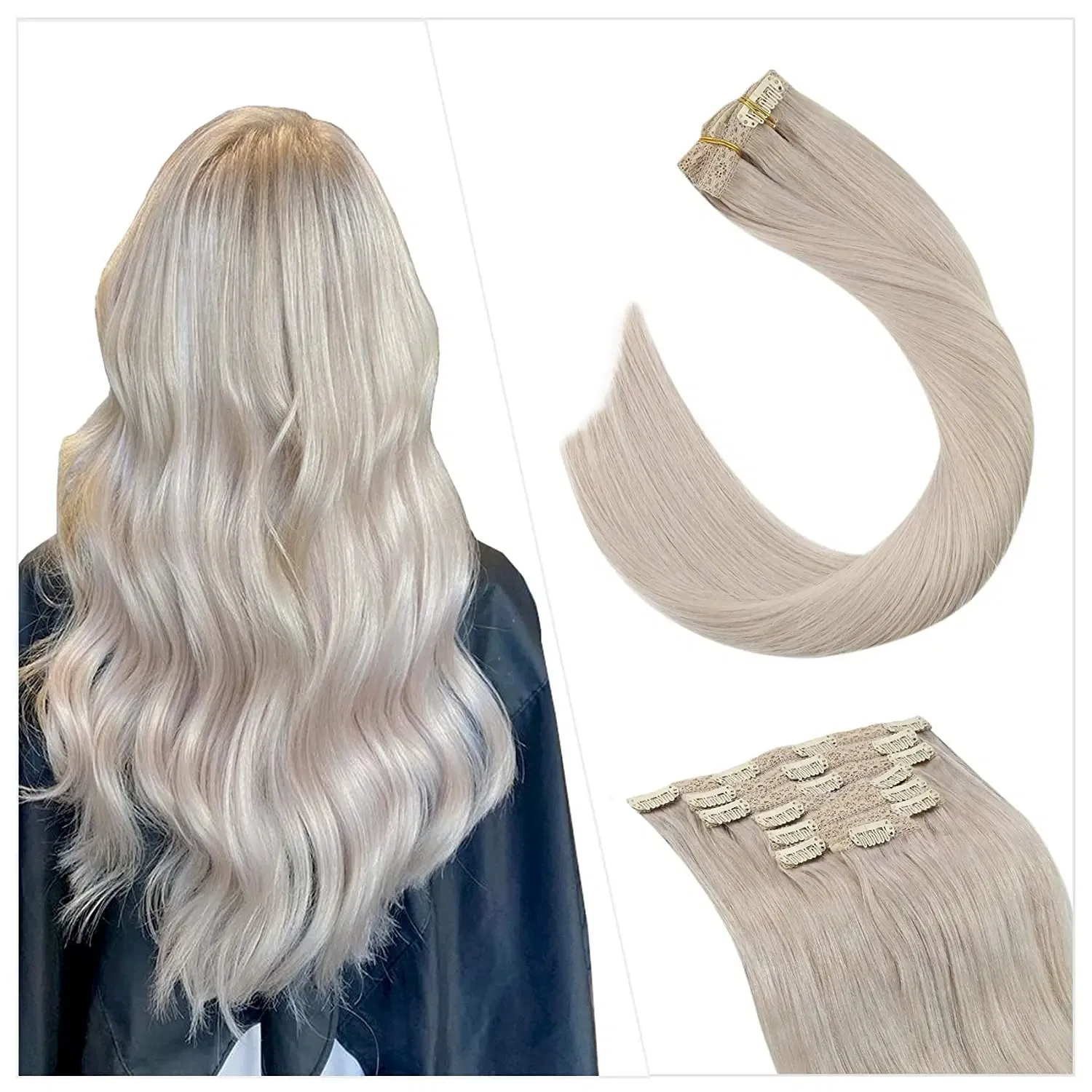 Color: Pink, Length: 22 inches, Weight Per Package: 120g/Set - [16 Colors] Ugeat Clip in Hair Extensions Human Hair 14-22" Double Weft Remy Hair Full Head Clip in Extensions for Woman 7Pcs