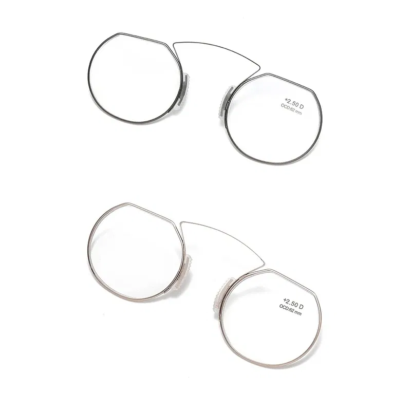 Frame Color: Silver, Eye Prescription: +300 - Women Clip Nose Reading Glasses Anti Blue Light Presbyopic Glasses Men Portable Men's Eyeglasses Anti-Lost Legless Bezel + Case