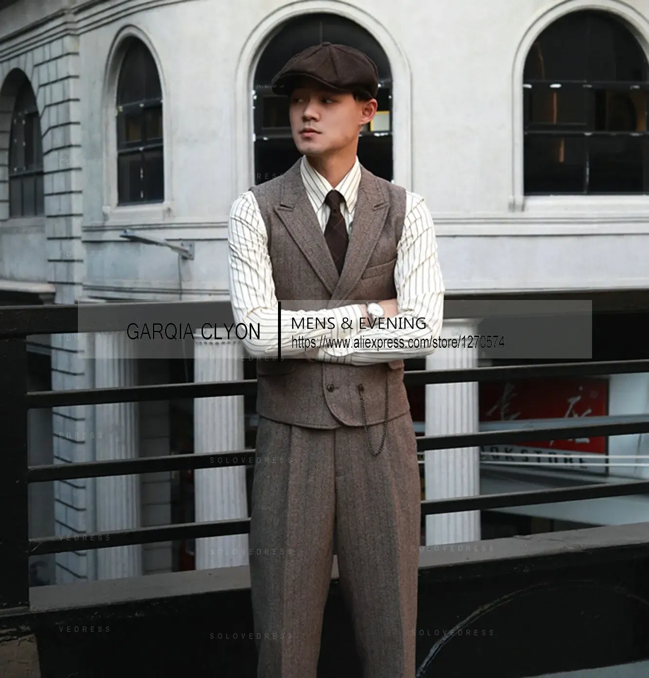 Color: army green, Size: XXL - Tweed Herringbone 3 Pieces Herringbone Men's Business Suits Single Breasted Slim Fit Groom  Formal Suits?€Blazer+vest+Pants?‰