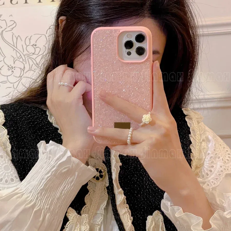 Color: Pink, Material: Silicon - Bling Glitter Phone Case For iPhone 16 15 14 13 12 Pro Max 11 Vogue Protective Soft Diamond Cover Coque Funda