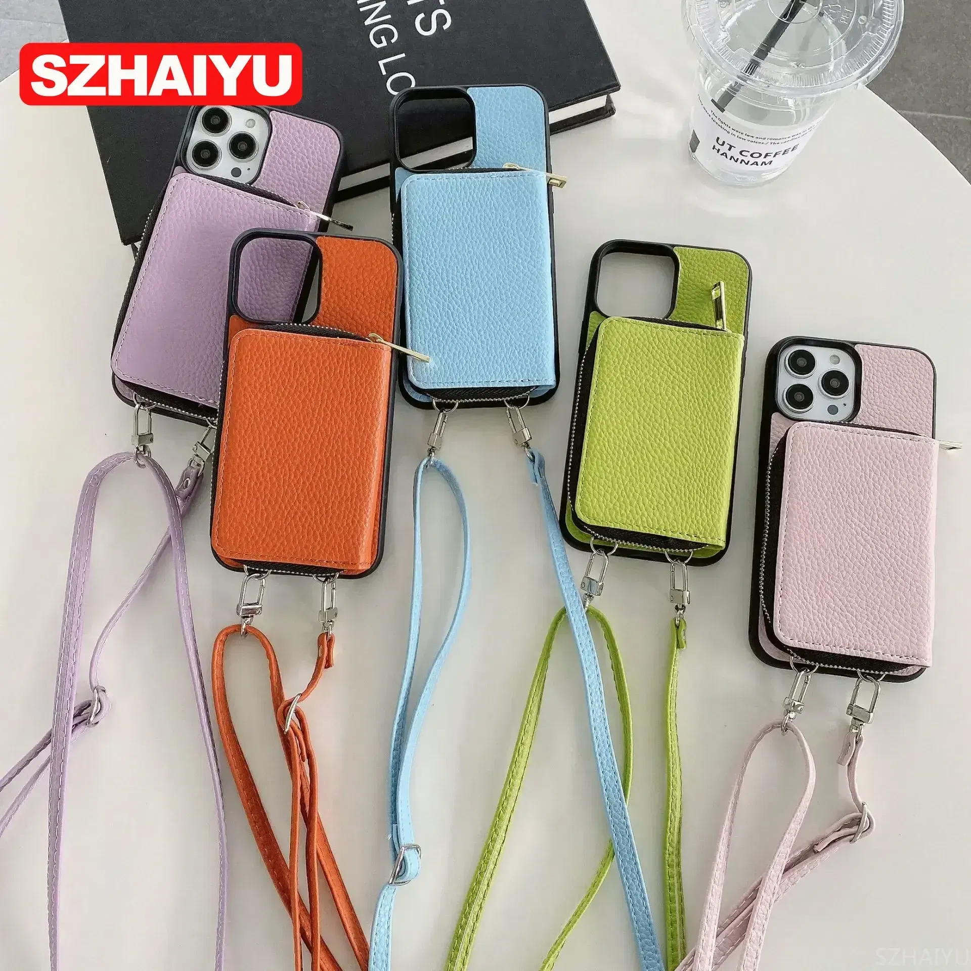 Material: Genuine leather, Color: GRAY - Zipper Wallet Phone Case For iPhone 16 15 14 13 12 Mini 11 Pro XS Max X Plus Card Slot Holder Crossbody Lanyard Leather Cover