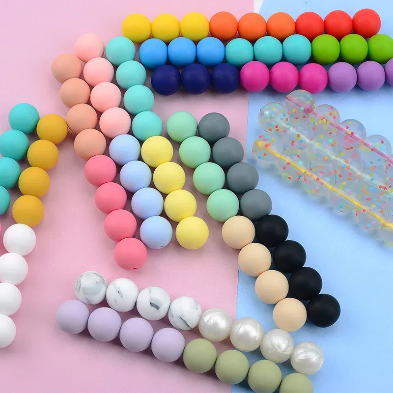 Color: Orange, Item Diameter: 12mm - LOFCA 100Pcs/lot 12MM Round Shape Silicone Teething Beads Baby Teether For DIY Nursing Necklace Food Grade Chew Beads