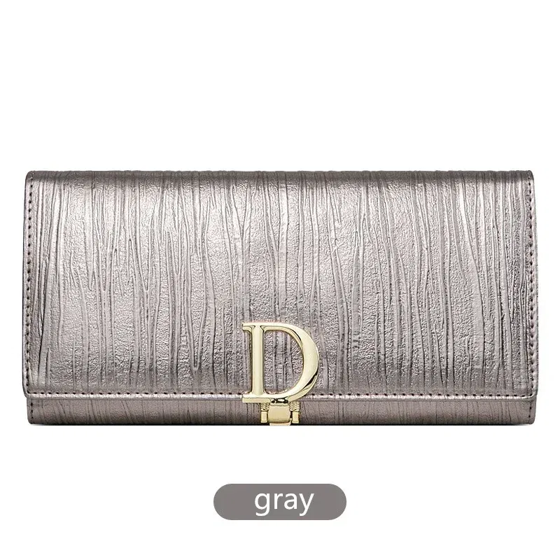 Color: Beige - 2025 Design Women Long Wallets Fashion Long Phone Purse Luxury Genuine Leather Ladies Card Holder Stripe Wallet Cartera De Mujer