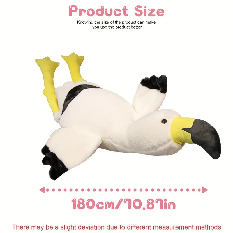 Giant 180.01cm Flamingo Plush Toy - Soft, Cuddly White & Red Throw Pillow