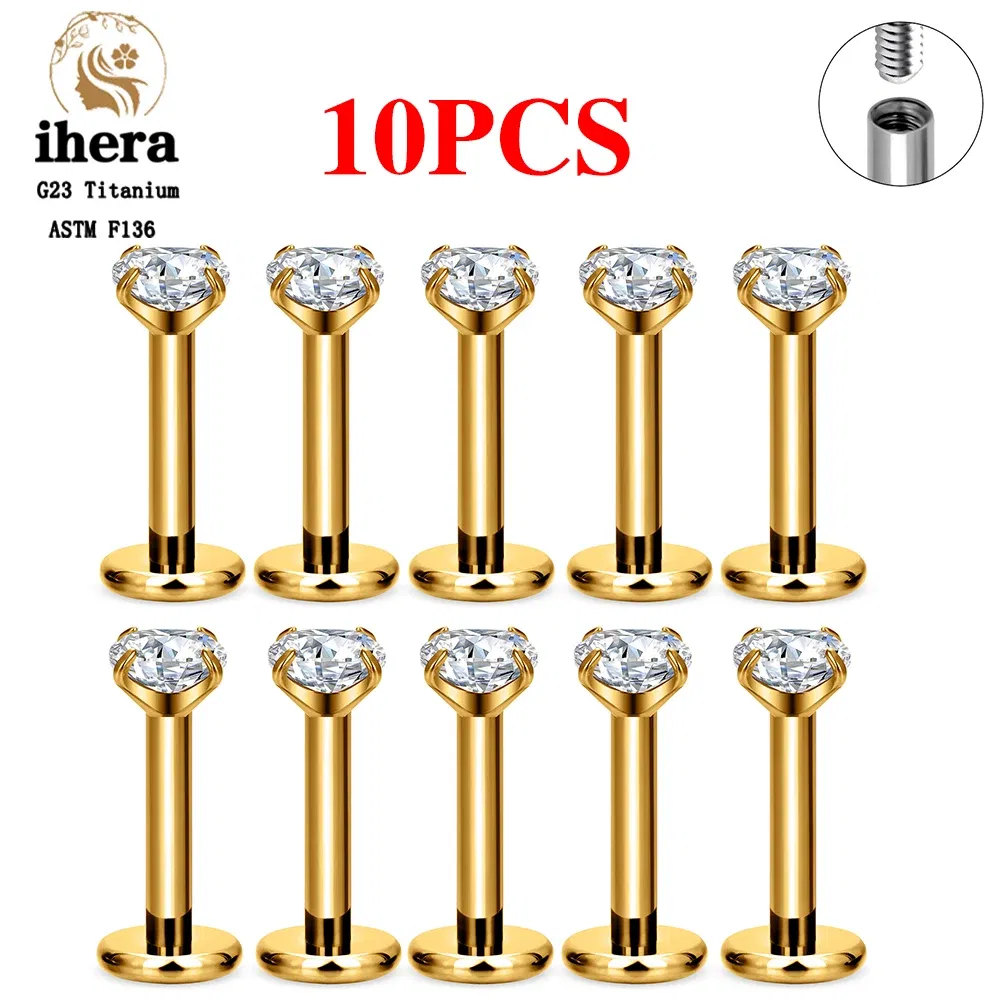 Metal color: Rhodium Plated, Ships From: CHINA, Main Stone Color: Orange - 10PCS G23 Titanium Labret Piercing Lip Ring 16G F136 Internal Thread Nose Stud Earring Tragus Helix Cartilage Piercing Jewelry