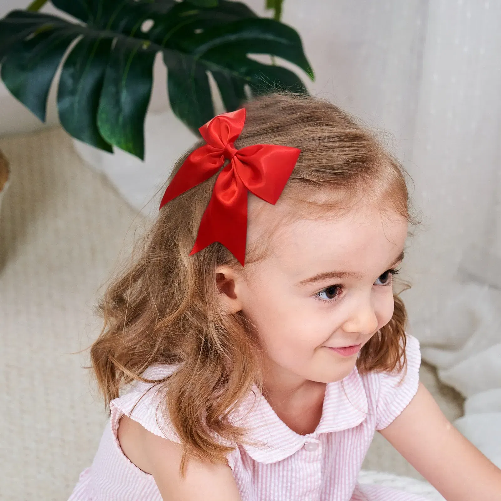 Color: Green - 2Pcs/set Delicate Ribbon Cheer Bows Hair Clip for Kids Solid Color Hairpins Barrettes Handmade Headwear Girl Hair Accessories