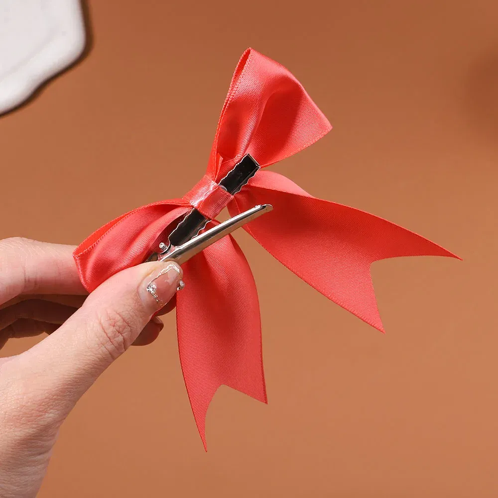 Color: Green - 2Pcs/set Delicate Ribbon Cheer Bows Hair Clip for Kids Solid Color Hairpins Barrettes Handmade Headwear Girl Hair Accessories