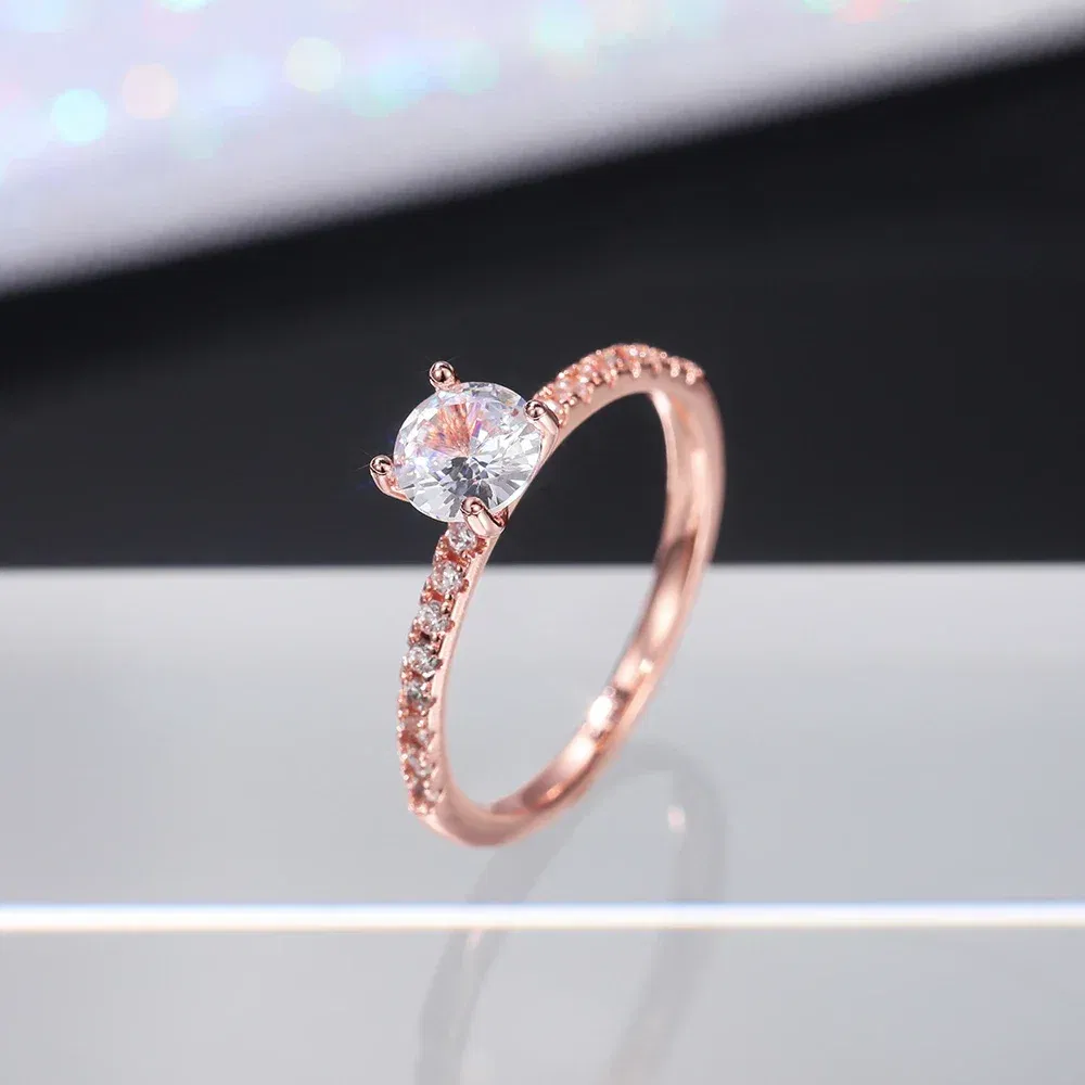Main Stone Color: WHITE, Ring Size: 11 - Huitan Classic 4 Claws Design Round Zirconia Women Wedding Engagement Rings 3 Colors Available Low-key Bridal Jewelry Hot Sale