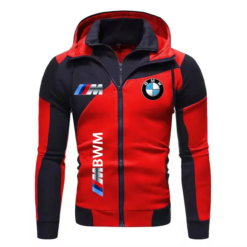 Color: Gold, Size: L, Ships From: CHINA - Motorcycle Jacket, BMW Logo Printed Cotton Sweatshirt, Hooded Sweatshirt, BMW Logo Autumn Men's Double Zipper Cardigan Jacket ..