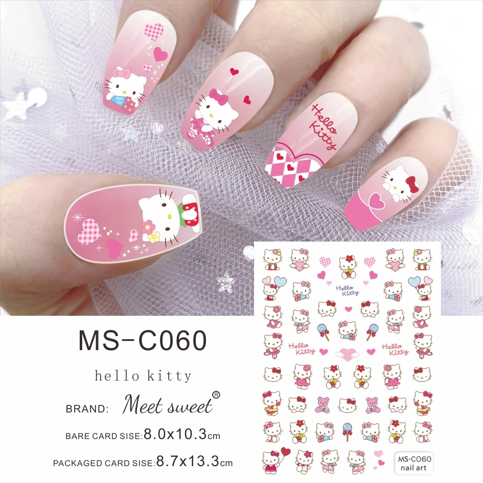 Color: Khaki - 1PCS 3D Cute Chulomi Melody Hello Kitty Cartoon Stickers For Nails Nail Accessories Mickey Mouse Barbie Princess Nail Stickers