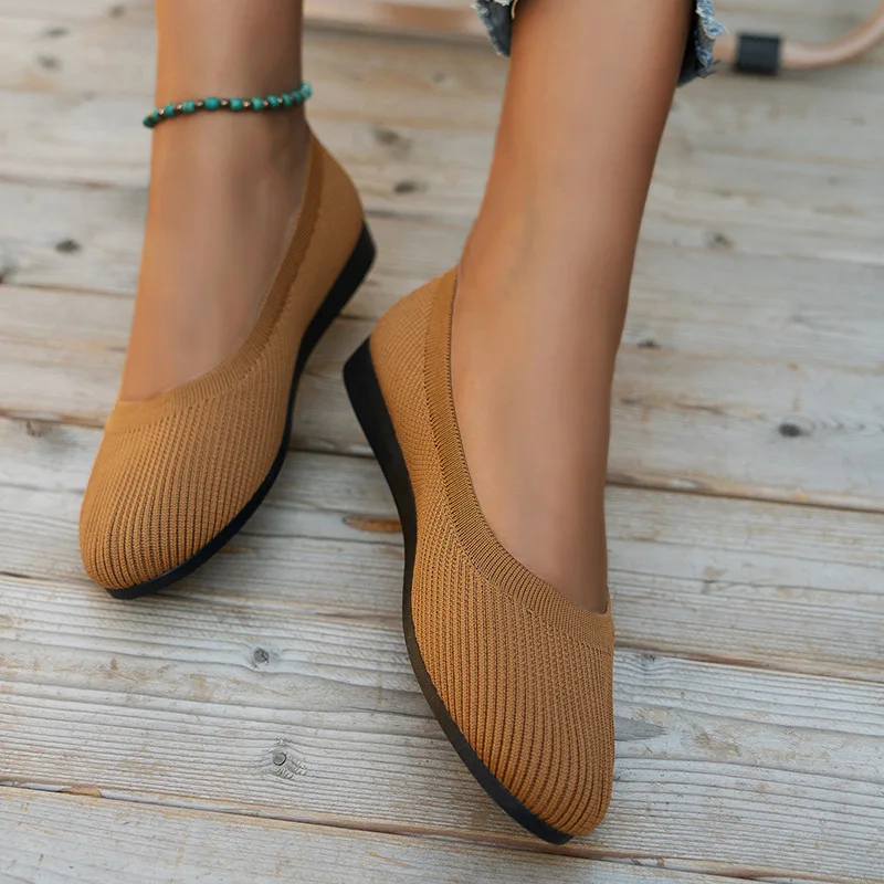 Color: Chocolate, Shoe Size: 43 - Elastic Knitting Flats Slip on Shoes for Women 2024 Summer Breathable Soft Loafers Woman Lightweight Casual Shoes Mom Moccasins